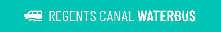 Teal banner with boat icon and text 'REGENTS CANAL WATERBUS' in white.