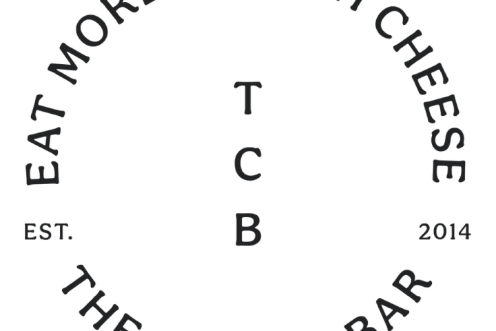 Circular logo with text 'Eat More British Cheese, The Cheese Bar, TCB, Est. 2014'.